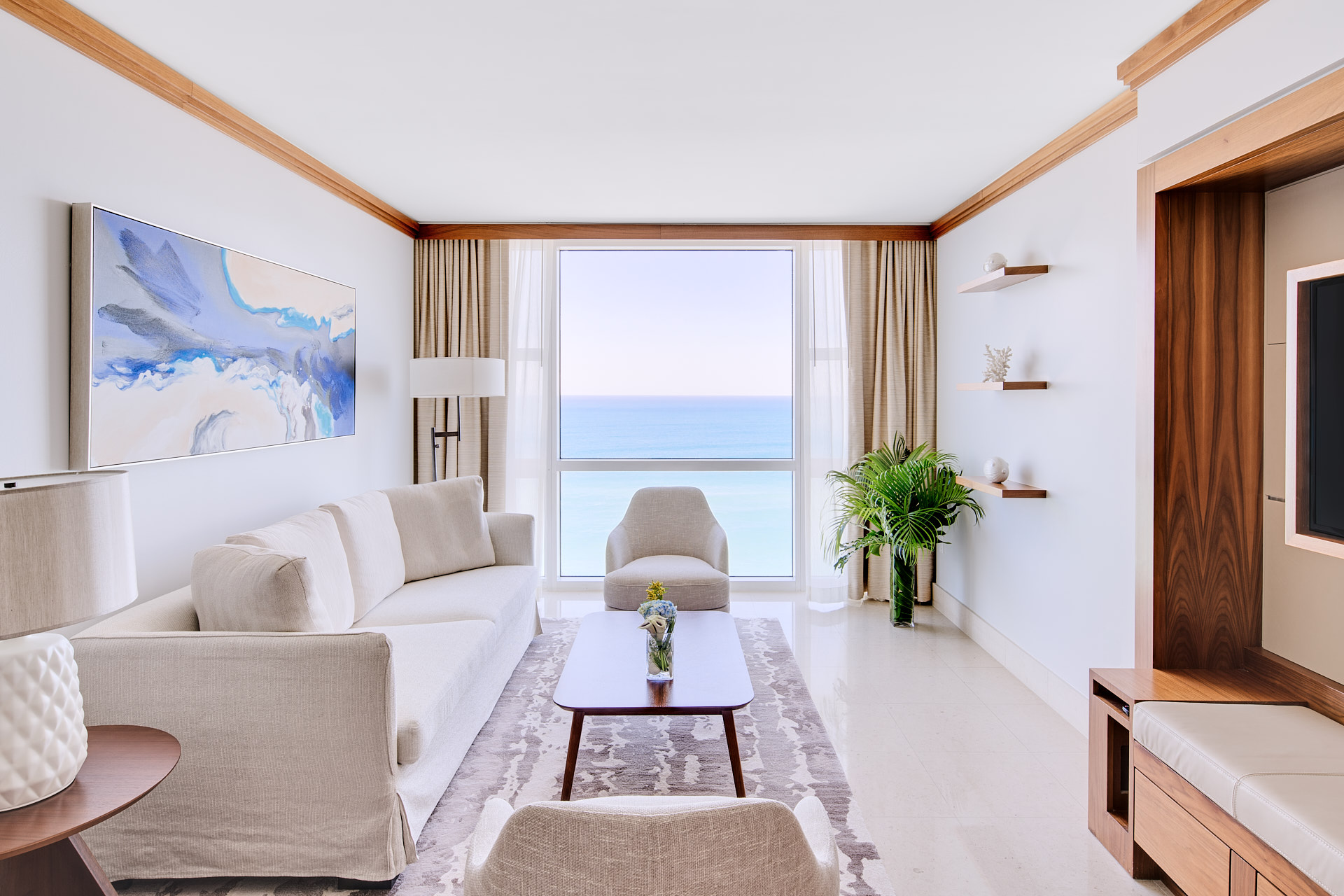 Photograph of the sitting room in a suite at the Carillon Miami