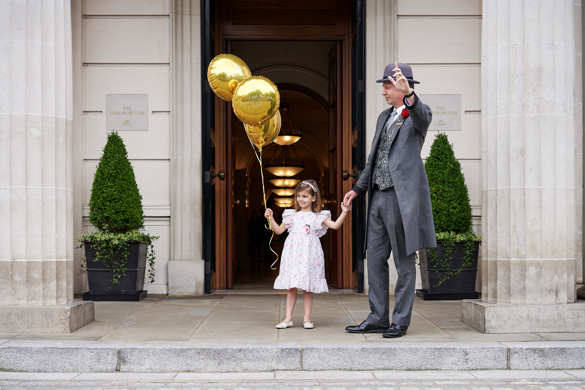 Children leaving The Lanesborough after a party