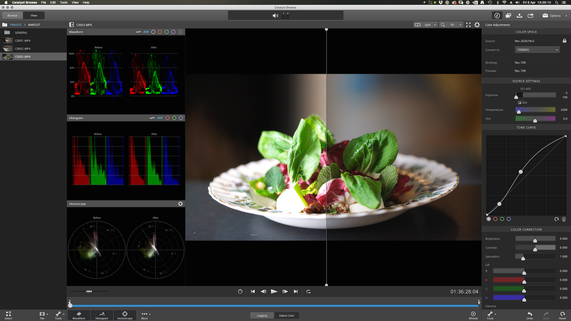 50/50 view of color correction